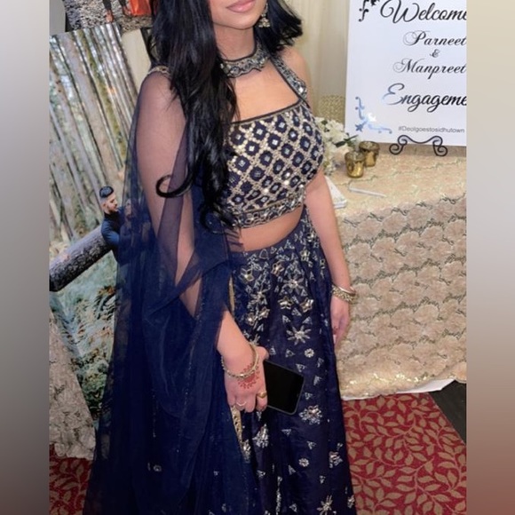 Navy blue lengha - Picture 1 of 3